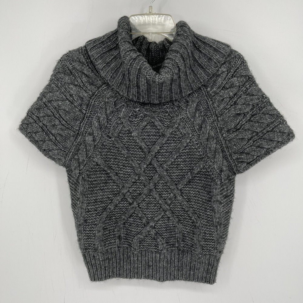 Ann Taylor LOFT Women's Gray Cable Knit Cowl Neck Short Sleeve Sweater Size SP